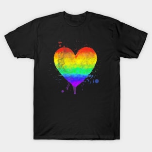 Faded Style Hand Drawn  Heart Gay Pride Paint Splash T-Shirt